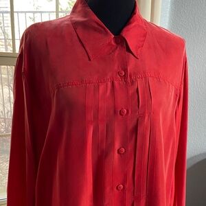 Vintage Elisabeth Vibrant Red Pleated Button-Up Shirt